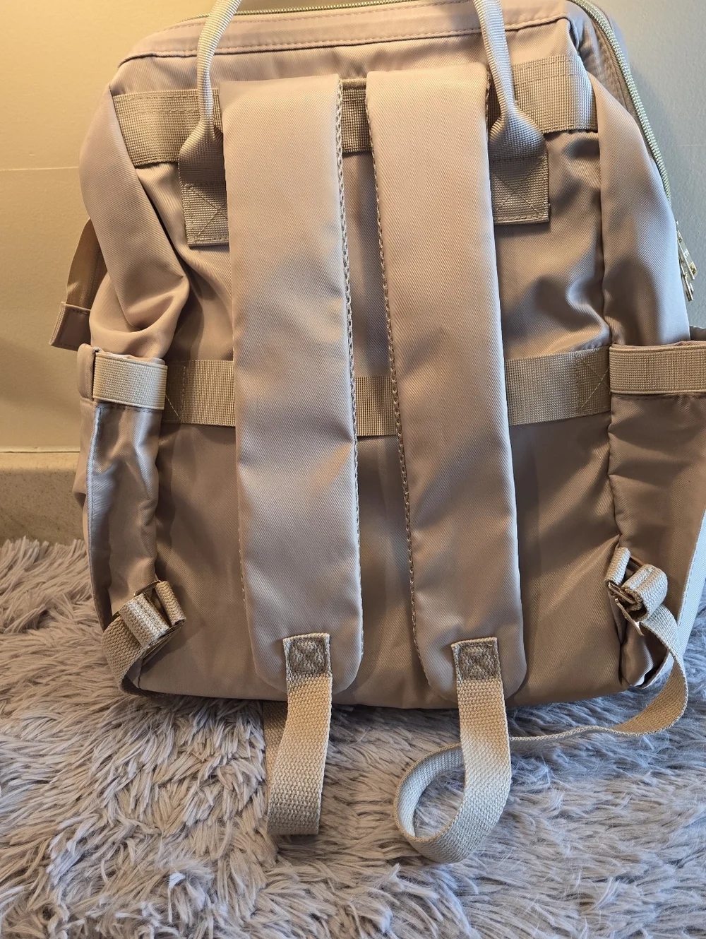Paris Hilton Quilted Backpack Travel Laptop Bag - Beige NWT